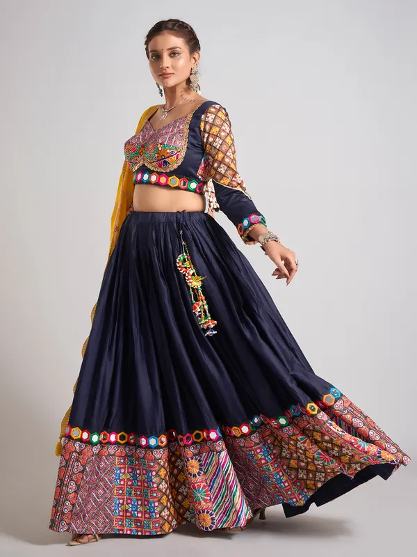 Navy silk navratri chaniya choli with dupatta