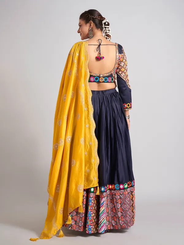 Navy silk navratri chaniya choli with dupatta
