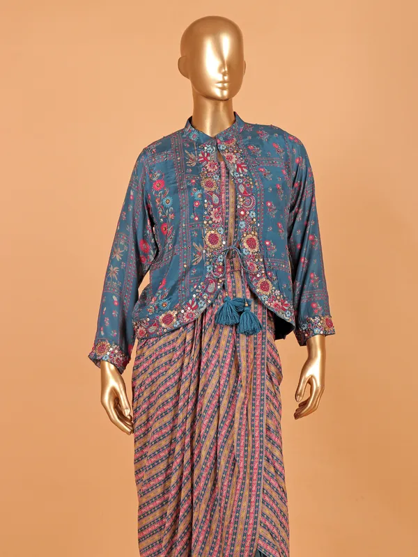 Navy silk printed designer salwar suit