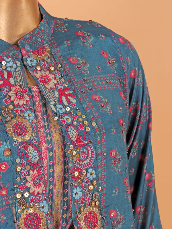Navy silk printed designer salwar suit
