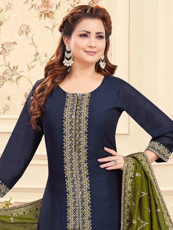 Navy silk salwar suit for festival