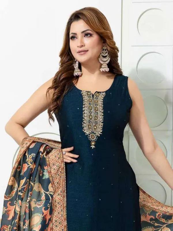 Navy silk salwar suit for women