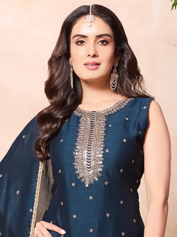 Navy silk salwar suit with resham and sequins embellishment