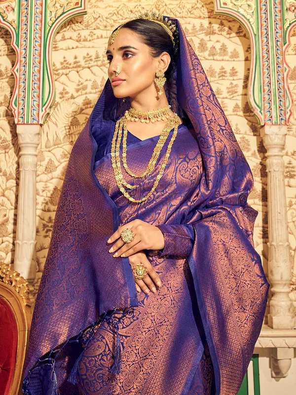 Navy silk saree for festival