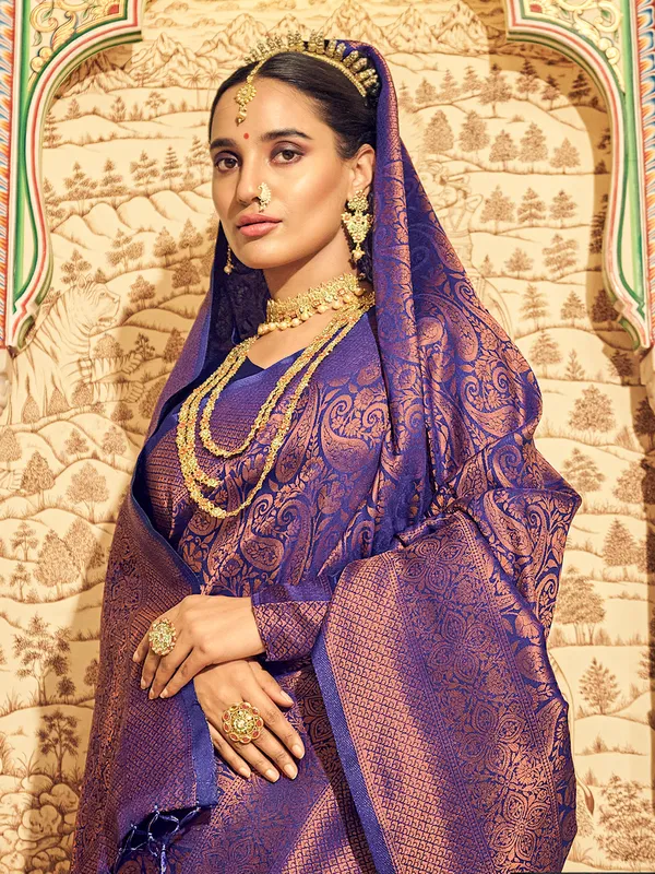 Navy silk saree for festival
