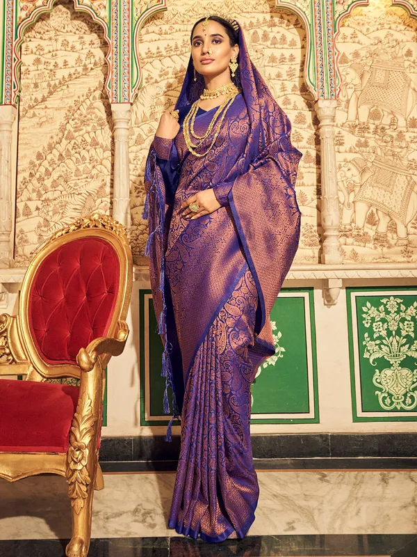 Navy silk saree for festival
