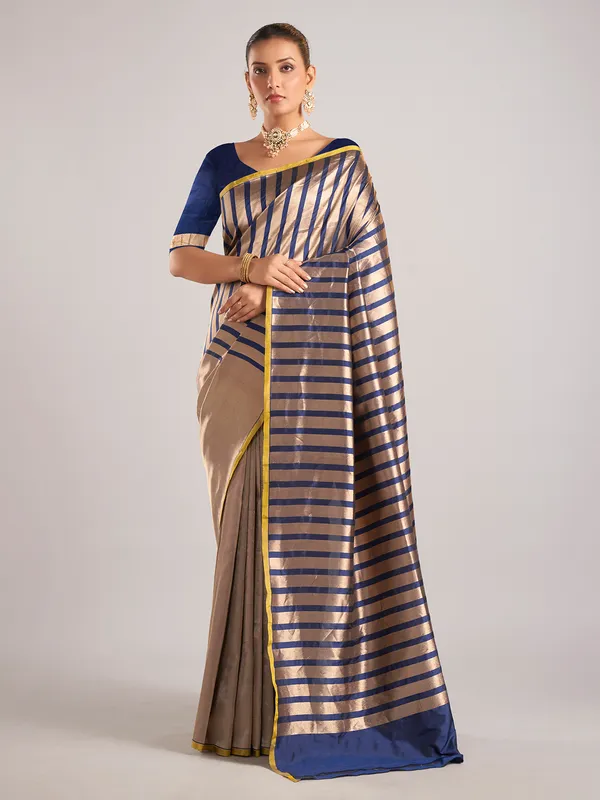 Navy silk saree unstitched blouse piece with zari weaving