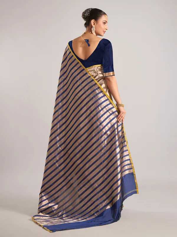 Navy silk saree unstitched blouse piece with zari weaving