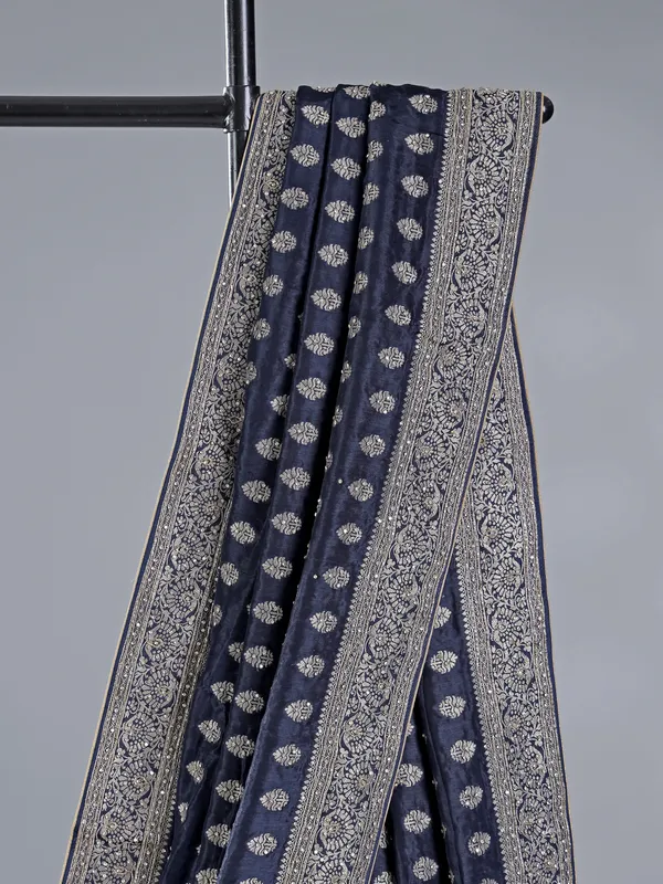 Navy silk saree with heavy work