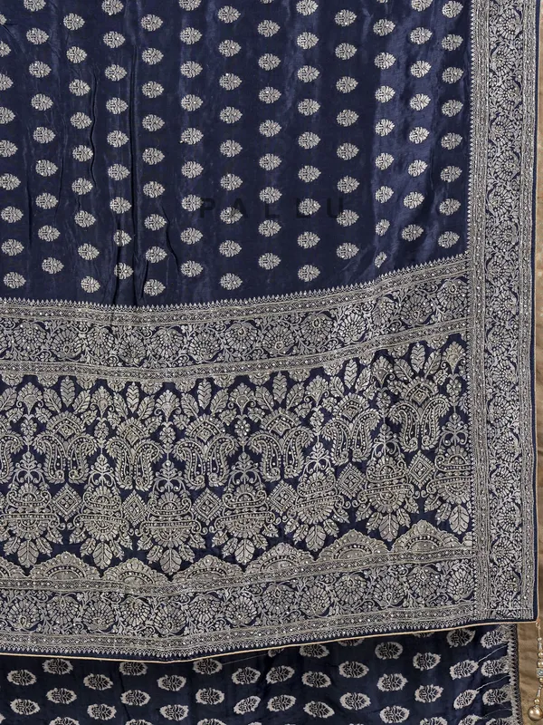 Navy silk saree with heavy work