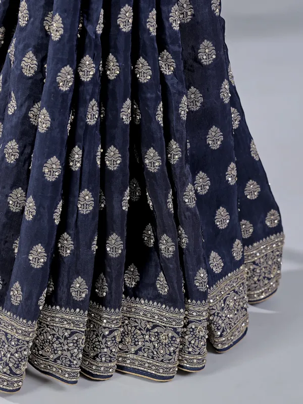 Navy silk saree with heavy work