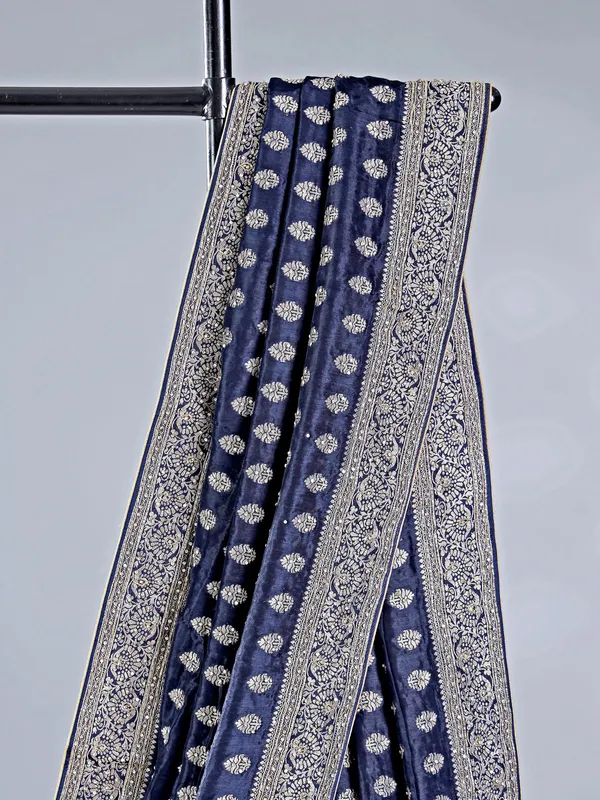 Navy silk saree with heavy work