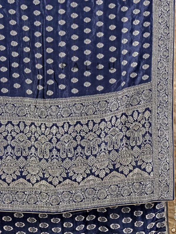 Navy silk saree with heavy work