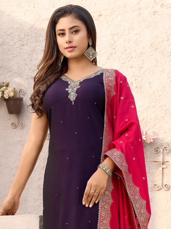 Navy silk straight cut salwar suit