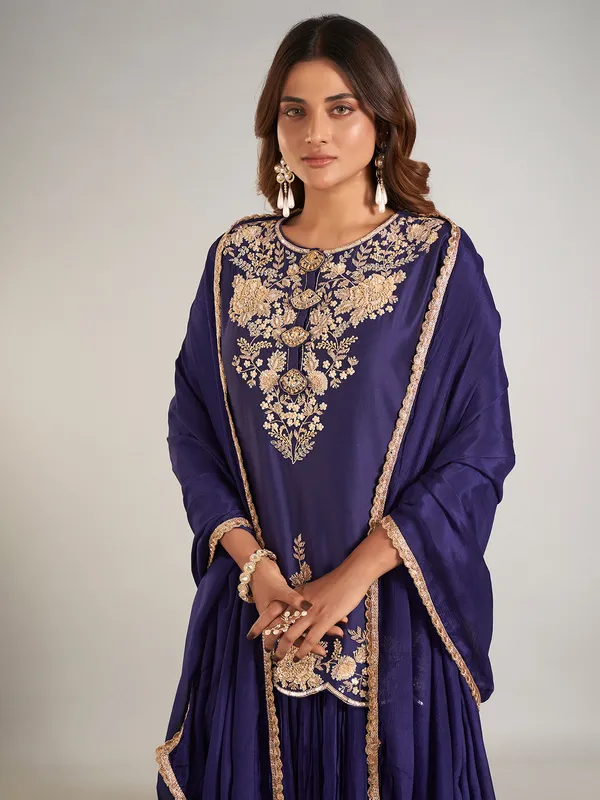 Navy silk wedding wear lehenga suit
