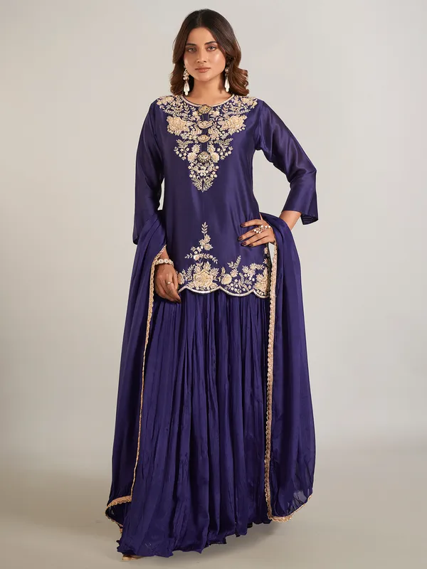 Navy silk wedding wear lehenga suit