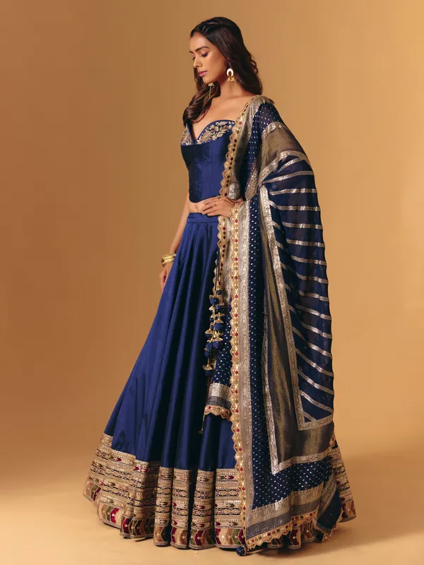 Navy silk zardosi worked designer lehenga choli for wedding