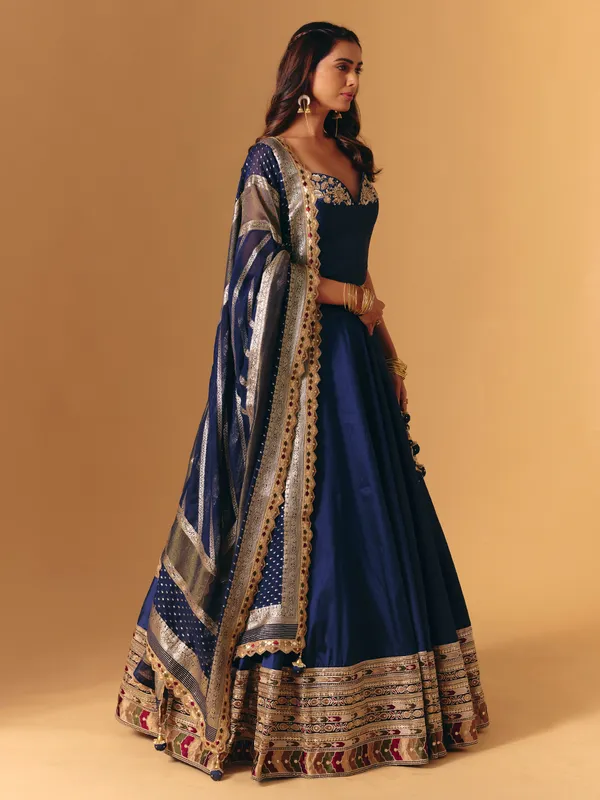 Navy silk zardosi worked designer lehenga choli for wedding