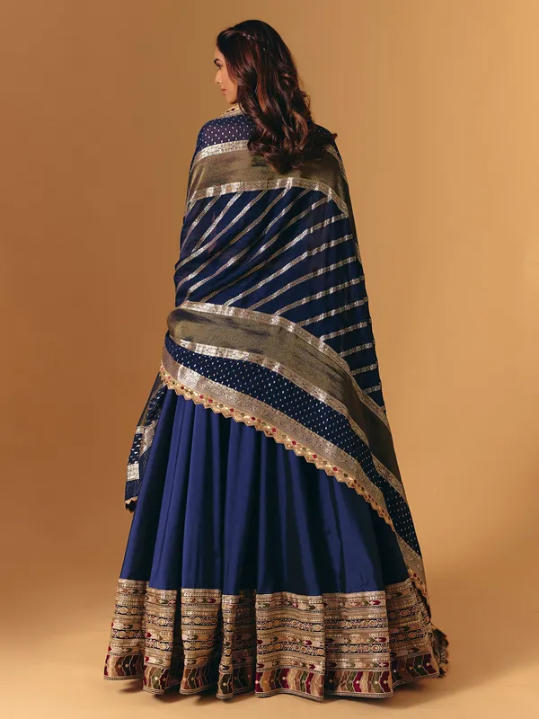 Navy silk zardosi worked designer lehenga choli for wedding