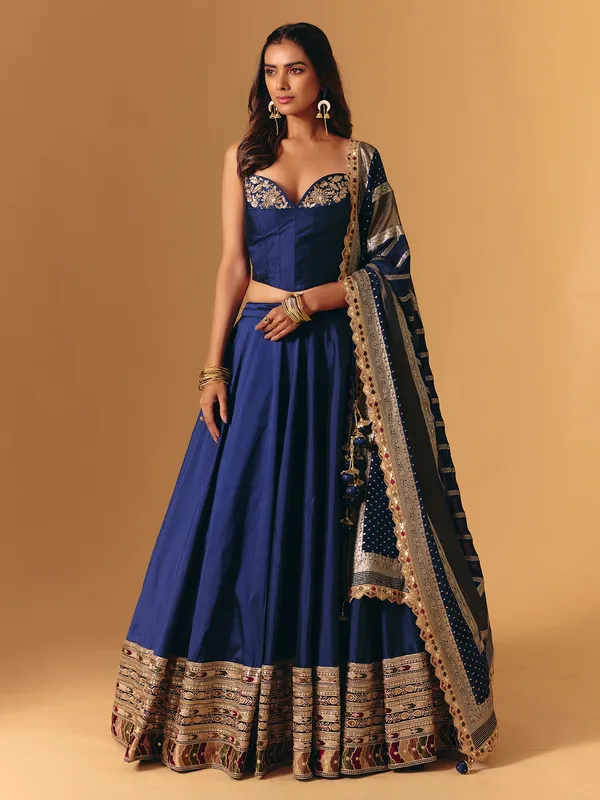 Navy silk zardosi worked designer lehenga choli for wedding