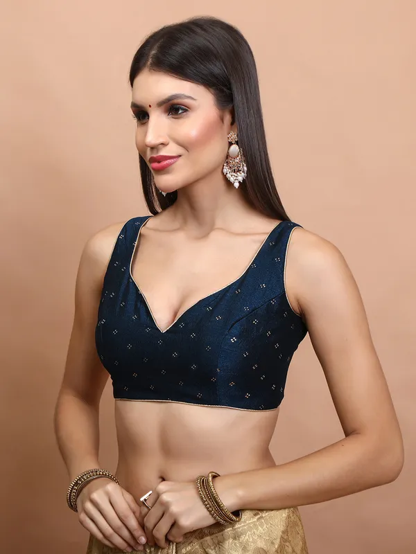 Navy silk zari weaving ready made blouse for women