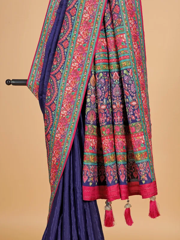 Navy silk zari weaving saree for women