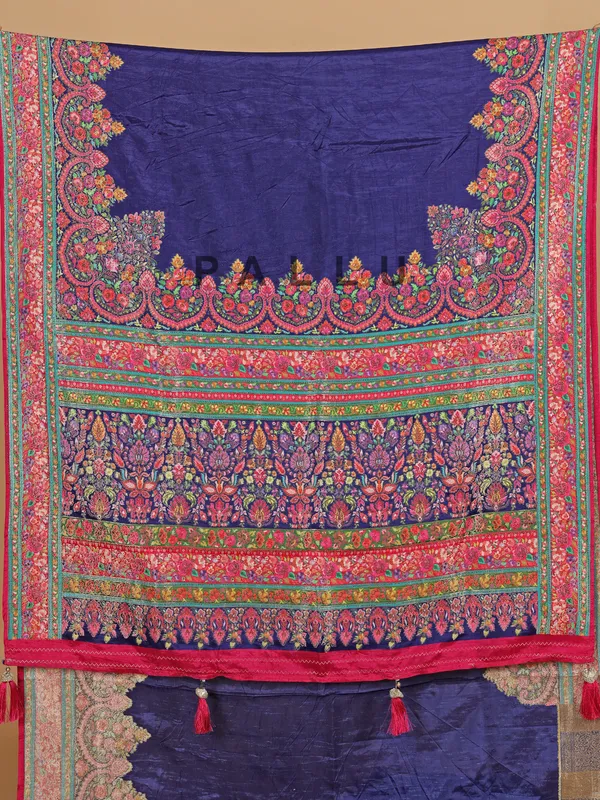 Navy silk zari weaving saree for women