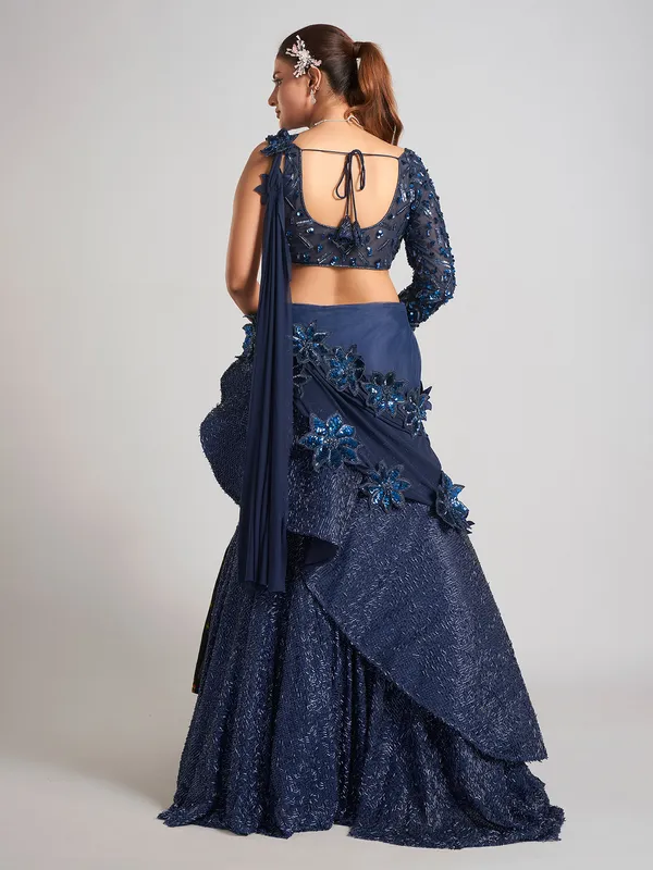 Navy soft net Party lehenga choli with attetched dupatta