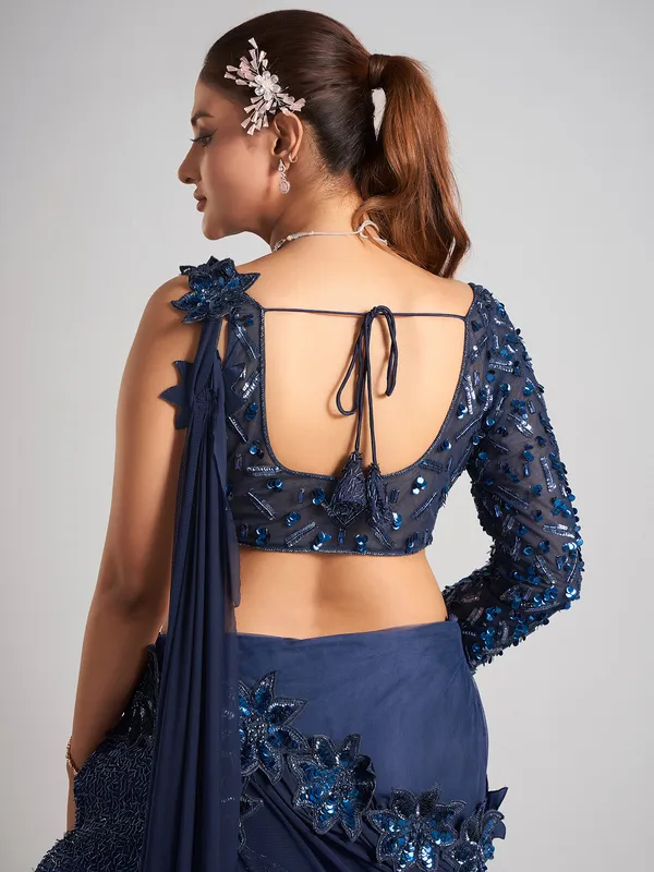 Navy soft net Party lehenga choli with attetched dupatta