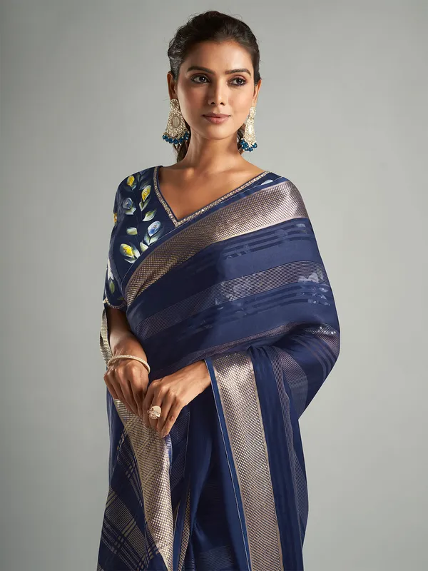 Navy stripe tissue silk saree