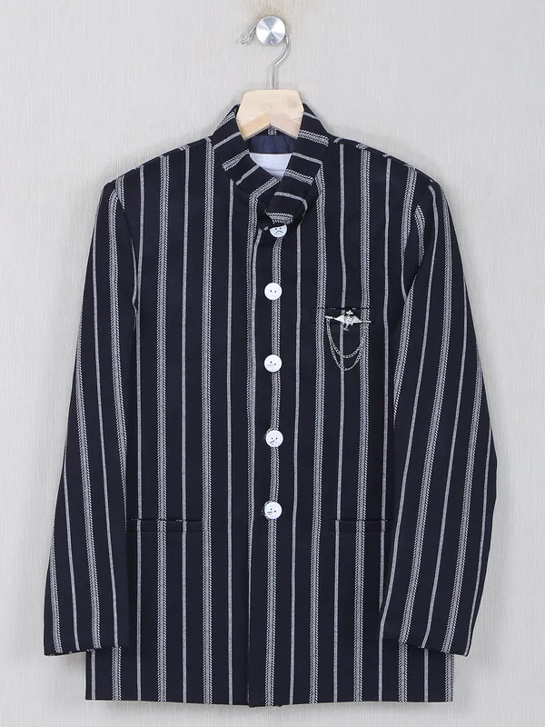 Navy striped style terry rayon blazer for boys