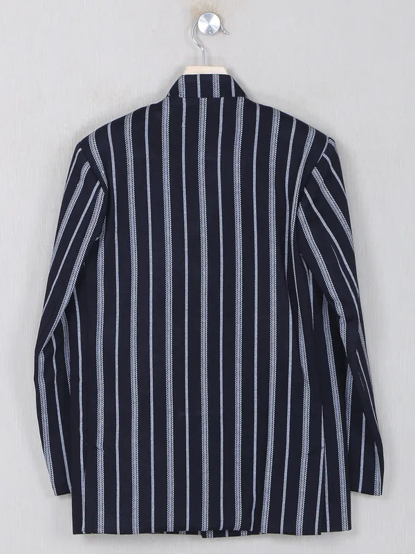 Navy striped style terry rayon blazer for boys