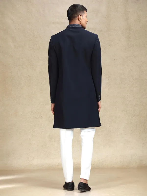 Navy subtle solid terry rayon indo western