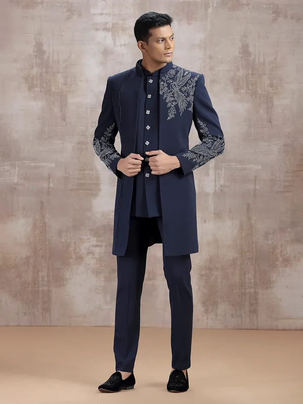 Navy terry rayon indo western with jacket style