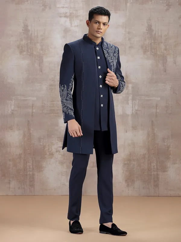 Navy terry rayon indo western with jacket style