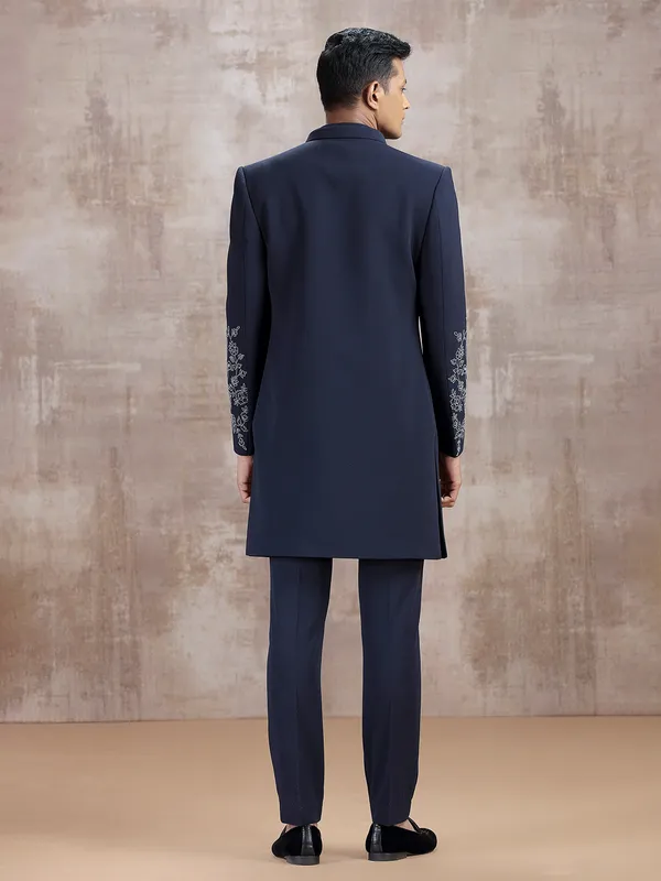 Navy terry rayon indo western with jacket style