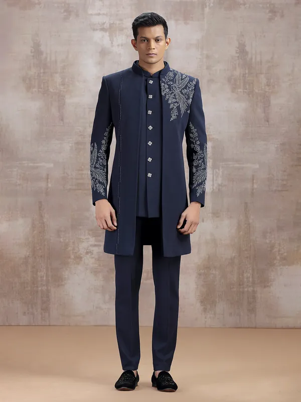 Navy terry rayon indo western with jacket style
