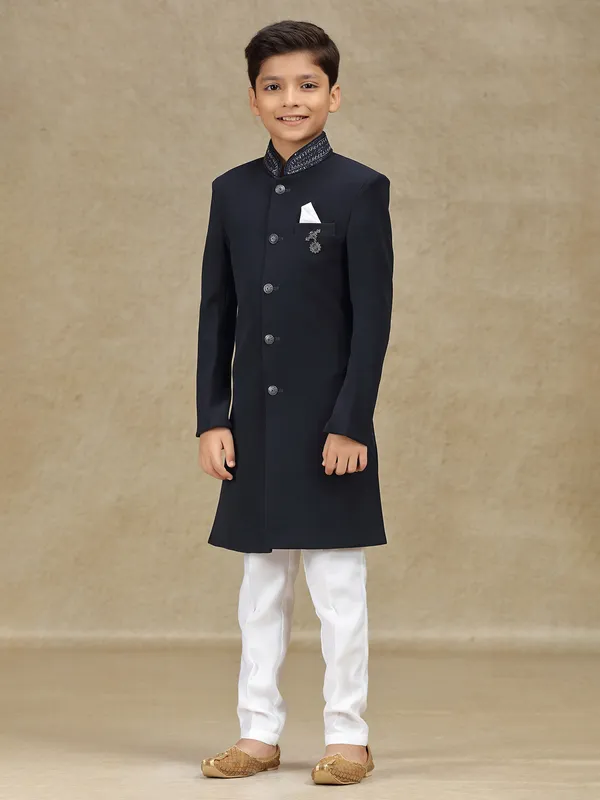 Navy terry rayon indowestern for boys