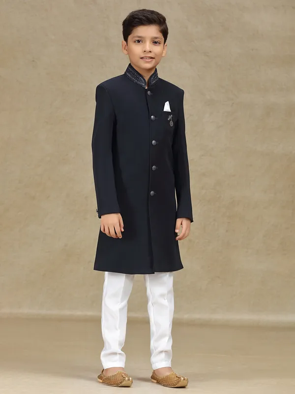 Navy terry rayon indowestern for boys