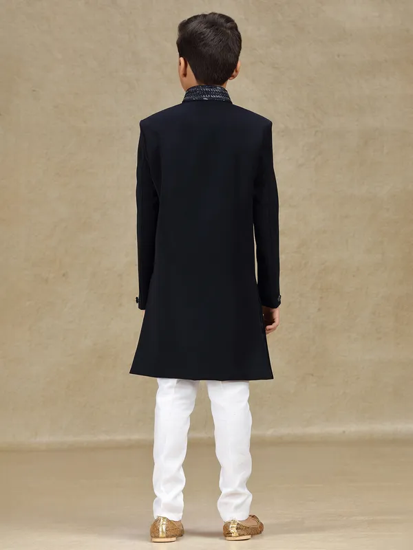 Navy terry rayon indowestern for boys