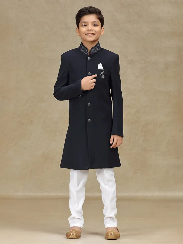 Navy terry rayon indowestern for boys