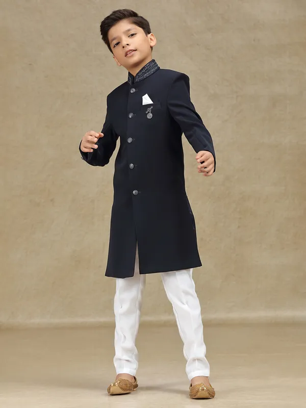 Navy terry rayon indowestern for boys
