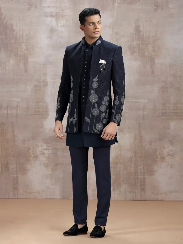 Navy terry rayon jacket style indo westren with beads