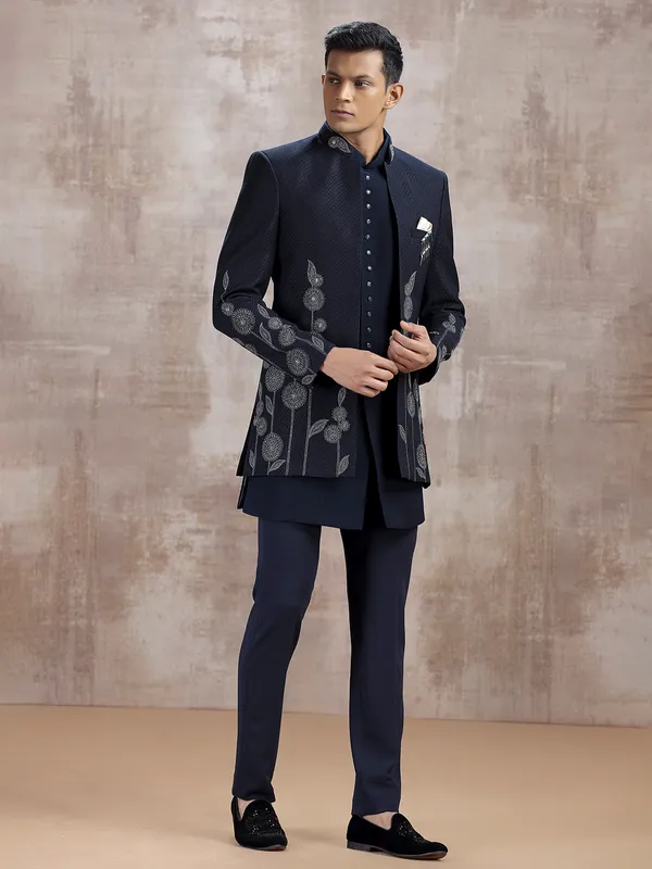Navy terry rayon jacket style indo westren with beads