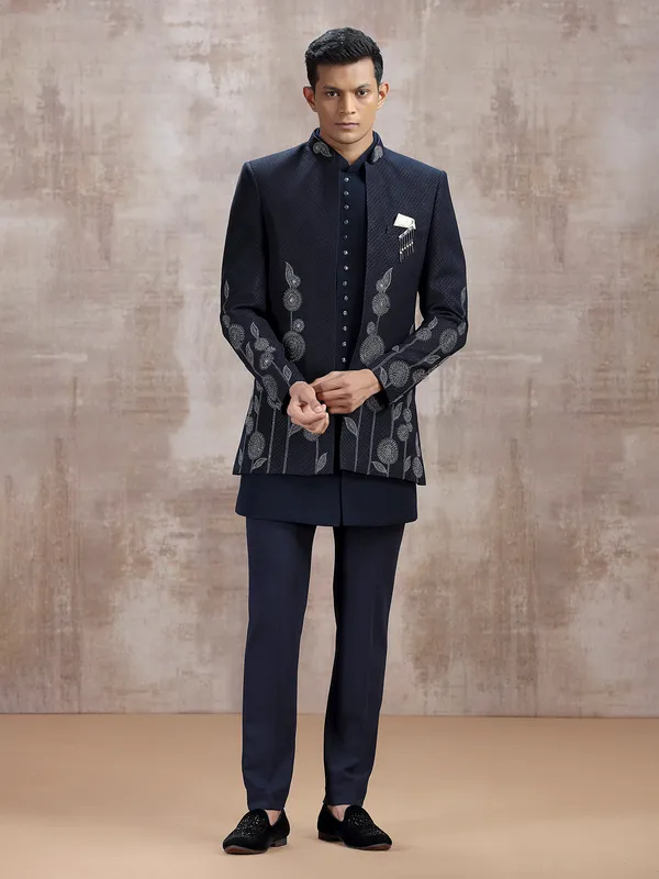 Navy terry rayon jacket style indo westren with beads