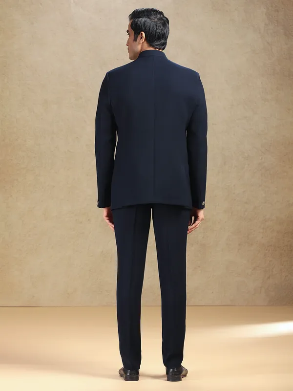 Navy terry rayon jodhpuri suit for receptions