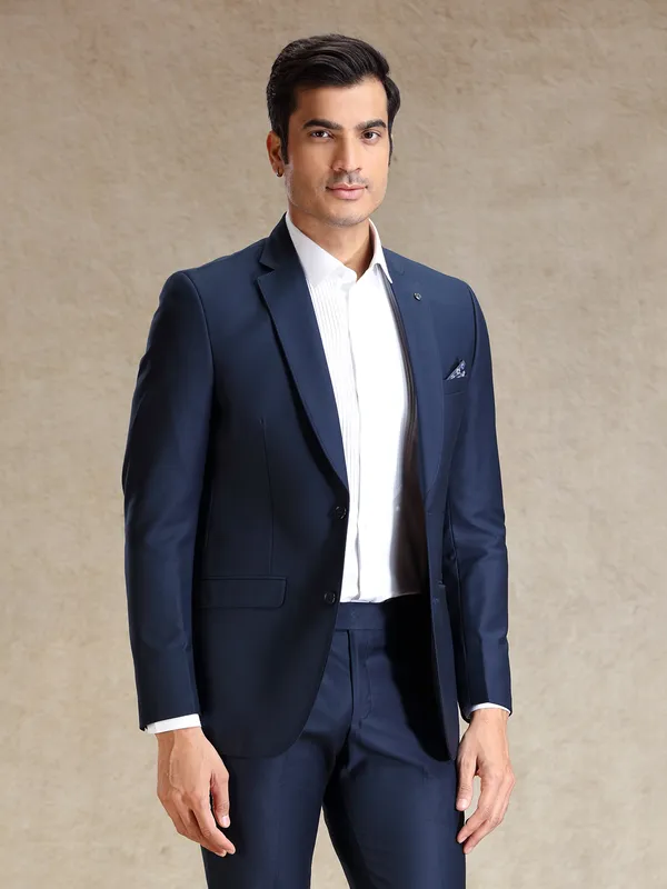 Navy terry rayon notch lapel blazer