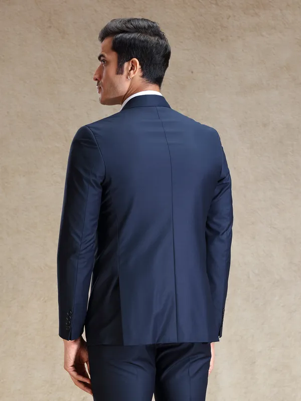 Navy terry rayon notch lapel blazer
