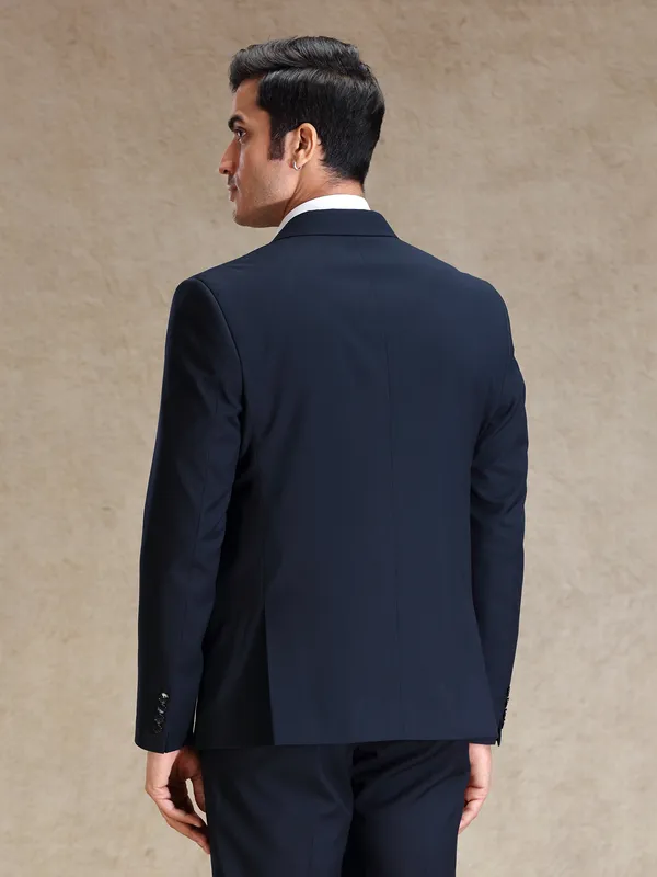 Navy terry rayon notch lapel textured blazer