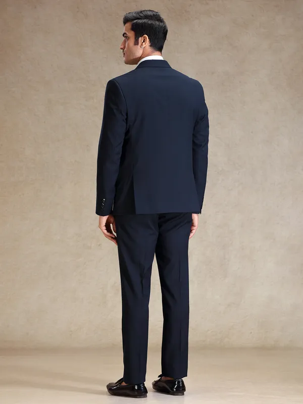 Navy terry rayon notch lapel textured coat suit